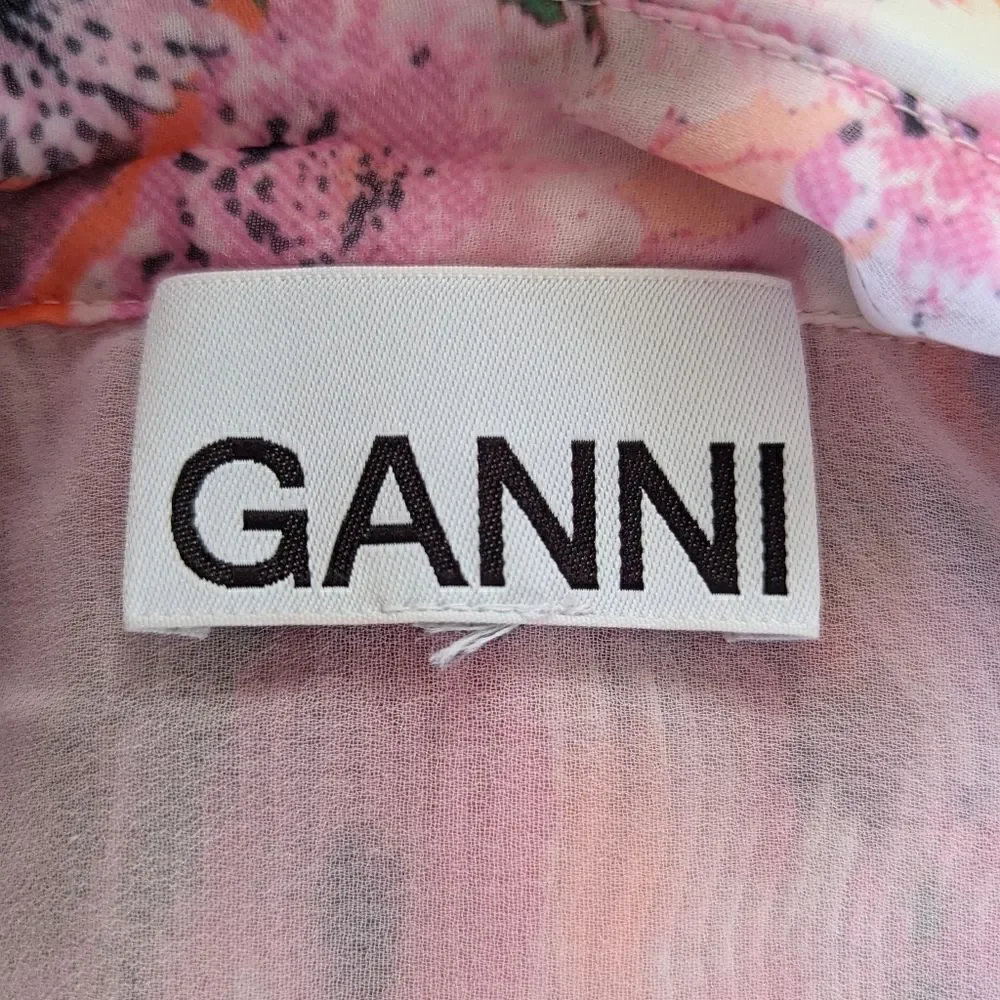 Ganni Floral Pleated Georgette Top 40 8/10 Gardencore Whimsical Barbiecore Boho